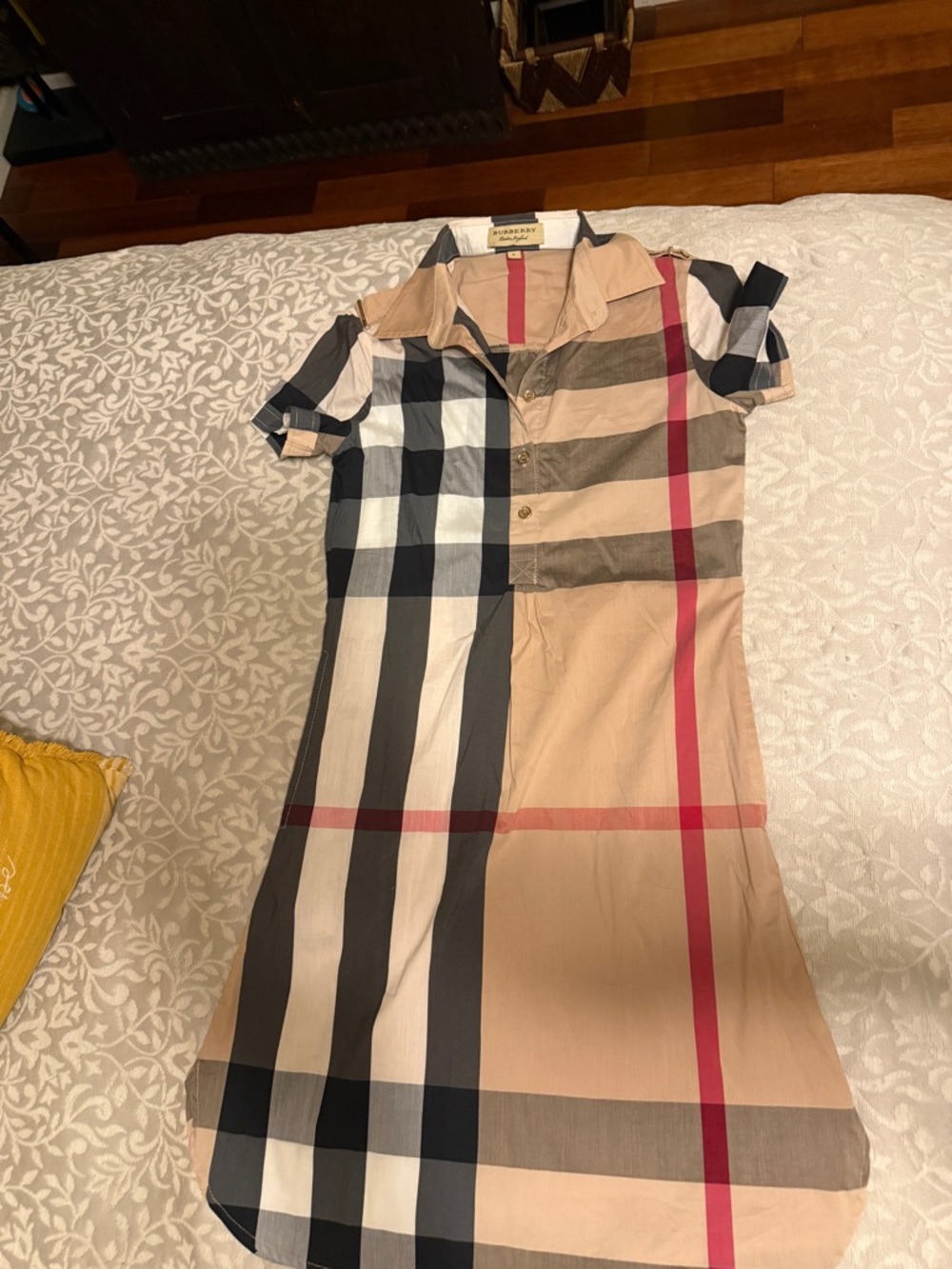 Burberry Plaid Short Sleeve Shirt in Beige, Black and Red